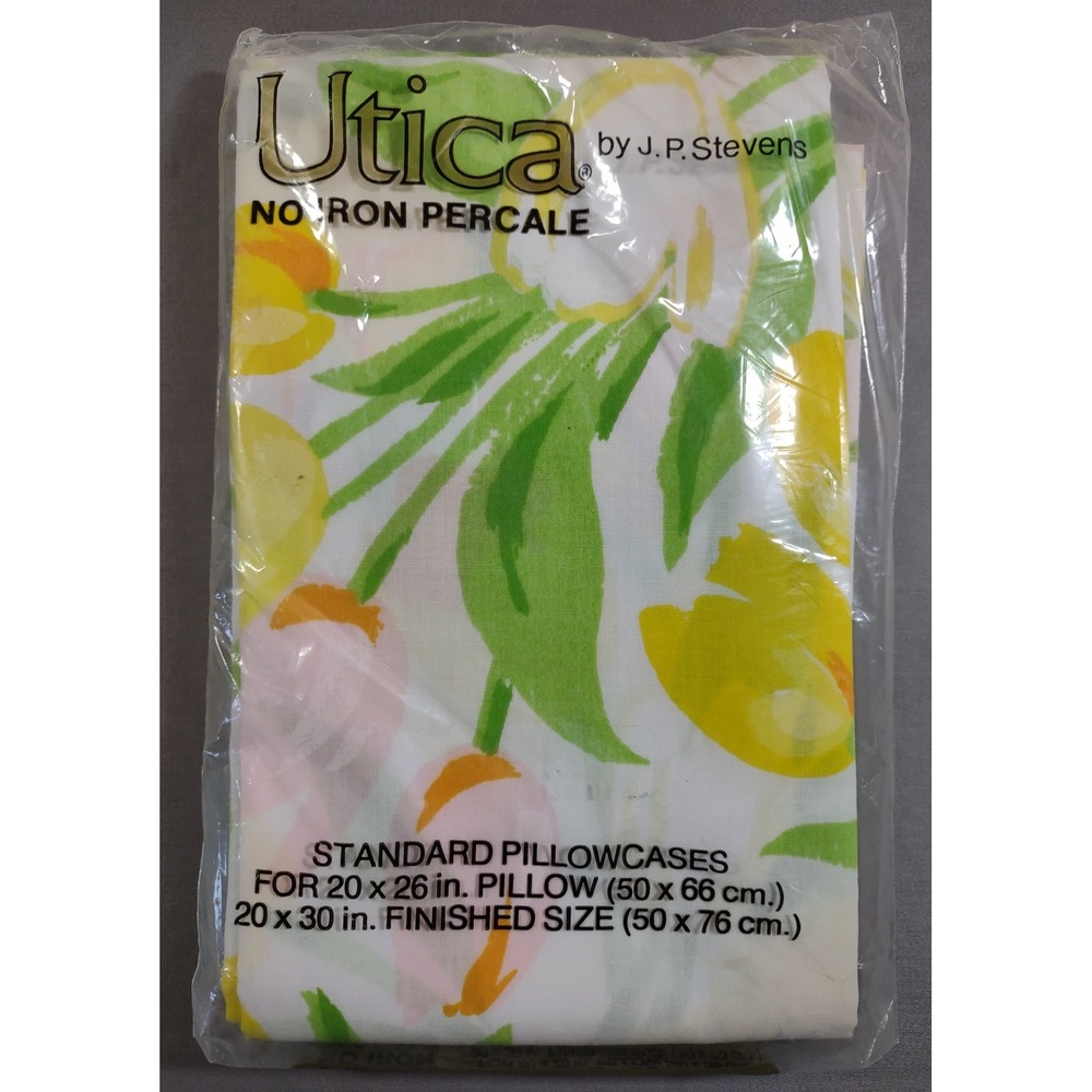 Vtg Utica by JP Stevens Floral Tulips Percale Standard Pillowcase Set 2pc New